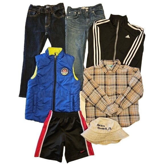 Boys Clothes Lot Sz 6-7 Osh Kosh Levis Jeans Puffer Jacket Gymboree Adidas 7pc